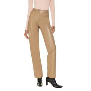 Wilfred Aritzia Melina Pants High Rise Straight Leg Vegan Tan Sophisticated Edgy